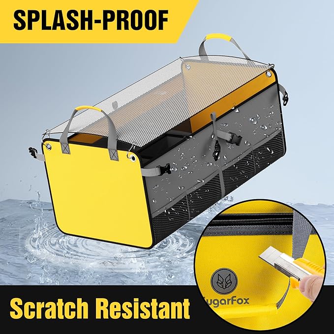 Car Trunk Organizer for SUV - 63L+26L Modular Storage, Heavy-Duty, Foldable Waterproof, Soft & Hard Covers, Non-Slip, Multi-Compartment, Yellow M006