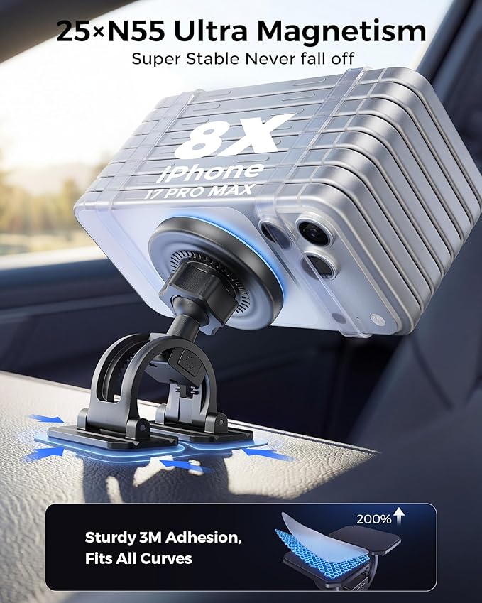 Estbuc 2-in-1 15W Magsafe Car Mount Charger, Magnetic Wireless Car Charger, 360° Dashboard & Air Vent Phone Mount, Phone Holders for Your Car, Car Accessories for Men Women for iPhone 17-12