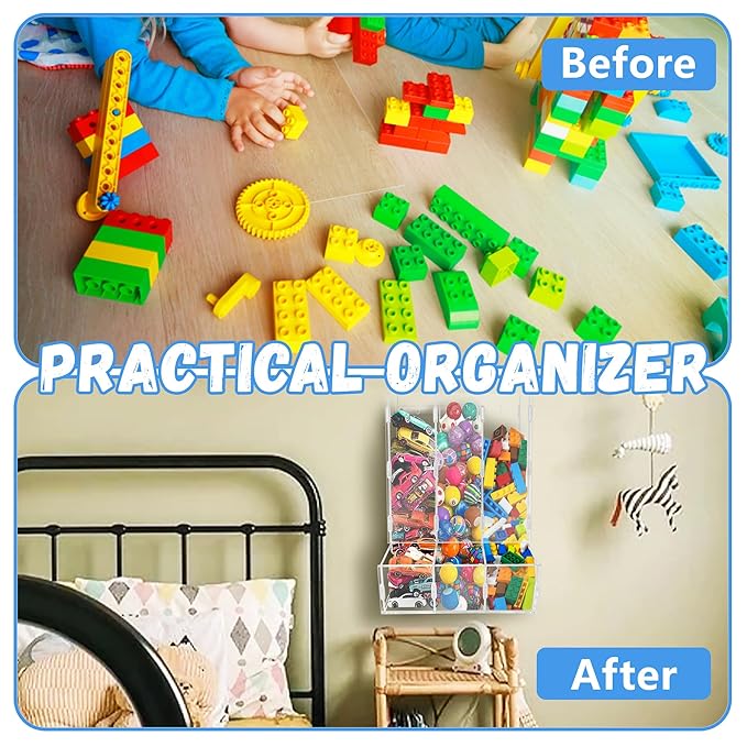 Montex Acrylic Wall Toy Dispenser, Acrylic Wall Storage, Play Room Organization Hanging Organizer for Kid's Playroom, Blocks, Cars, Snacks