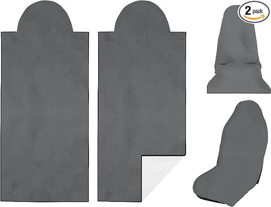 2 Pack Car Seat Towel Covers, Sweat Protector for Front Seats, Premium Thickened Microfiber with Elastic Strap, Breathable & Quick Dry, Machine Washable Cover for Gym Running Beach Universal Fit Grey