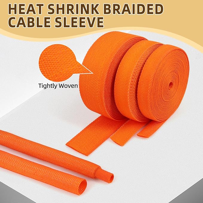 2:1Heat Shrink Braided Cable Sleeve,19.89FT 4mm（10/64″） Orange Wire Wrap Sheath Protection Insulated Flame-Retardant Wire Wrapping Protector and Organizer.