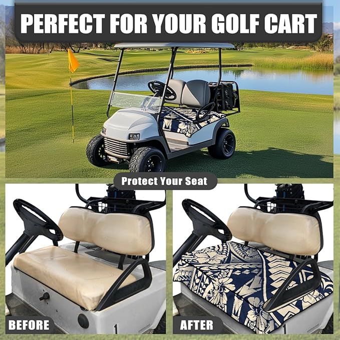 Universal Golf Cart Seat Cover with 4 Pockets Soft Golf Cart Seat Towel Blanket Fits 2-Seat Golf Carts