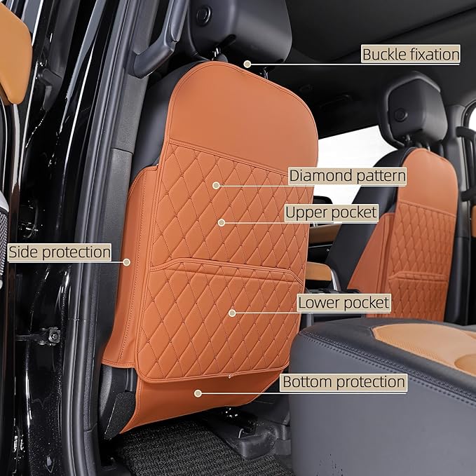 TAIKOO Seat Back Protector + Large Capacity Pocket Storage Organizer,Preventing The Impact of Children Stepping on The Seat Backrest (Style A-Brown)