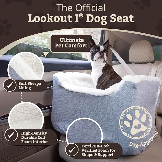 Snoozer Dog Car Seat: Lookout I Dog Booster Car Seat for Pets up to 25lbs, Helps Alleviate Travel Sickness & Fear for Dogs, Removable Washable Cover – Stone Diamond, Size Medium