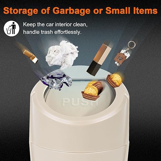 Car Trash Can, Mini Car Trash Bin with Lid, Leakproof Cup Holder Car Garbage Can with 20 Trash Bags, Vehicle Front Back Seat Organizers and Storage for Car, Home, Office, Beige