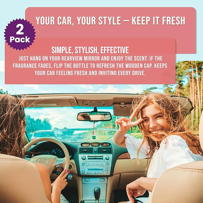 Car Air Freshener Cool Ice & Citrus Pacific 2 Pack Hanging Air Freshener Diffuser, Cute Car Accessories, Air Freshner for Women & Men Gift Non-Toxic Car Scent Long Lasting Oil Diffuser, Made in USA