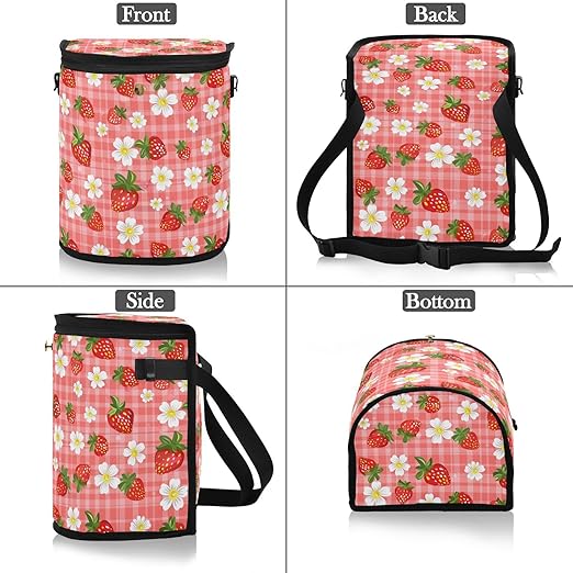 Strawberry Florals Checkered Plaid Car Trash Can Car Garbage Bag with Lid Hanging Waterproof Leak Proof Vehicle Storage Bin