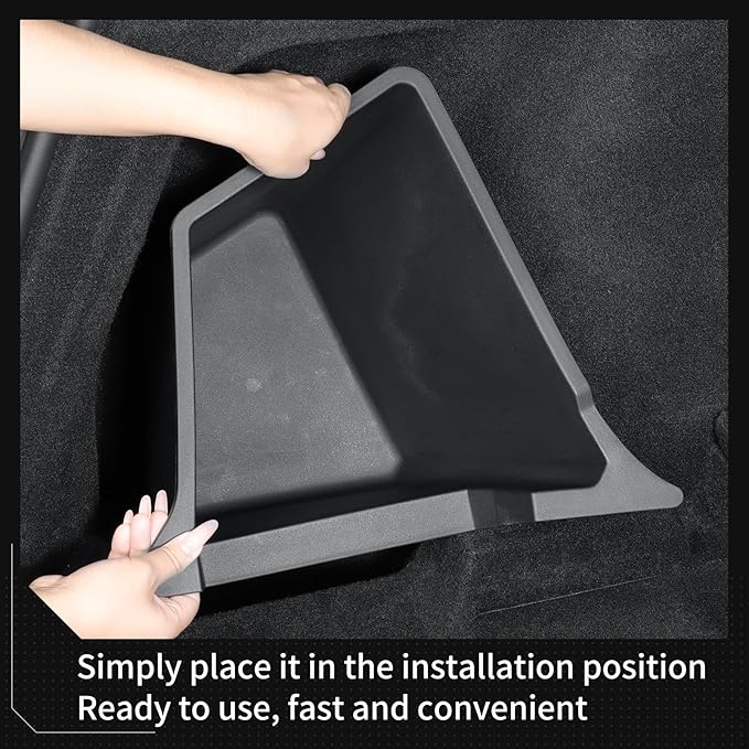 LUCKEASY Rear Trunk Storage Bins Fit for Tesla Model Y Juniper 2025 2026 Trunk Side Storage Box with Lids Rear Cargo Garbage Bins for Model Y Juniper 2026 Accessories Black TPE