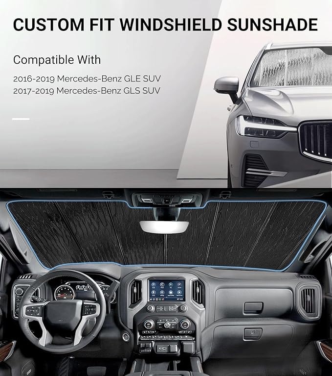 Pigenius Windshield Sunshade for Mercedes-Benz GLE SUV 2016-2019, GLS SUV 2017-2019 Front Window Shade - AstraGuard