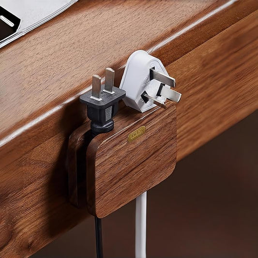 Solid Wood Self-Adhesive Cord Holder for Thick Cables - Cable Management for Nightstand, Kitchen,PC,TV & Office, USB Cable Holder, Wire Organizer