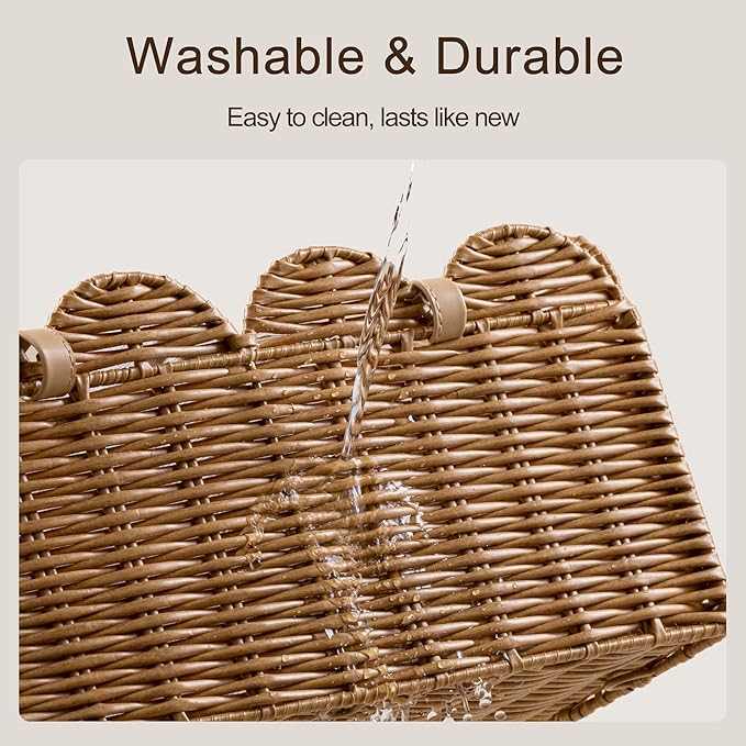 HBlife Baby Diaper Caddy Organizer, Portable Scalloped Plastic Wicker Woven Basket with Divider, Nursery Diaper Station, Baby Shower Gifts Basket, Car Organizer, Washable Waterproof
