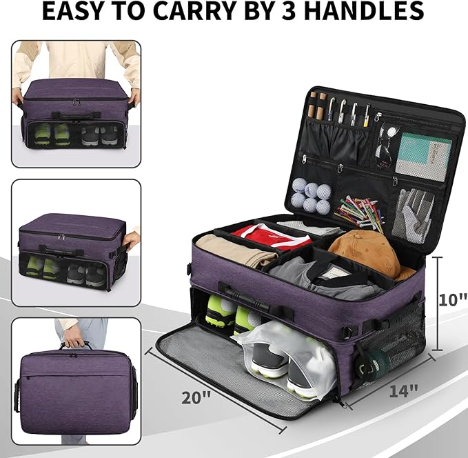 Extra Large Golf Trunk Organizer, Golf Gifts for Men Golfers, 20"x 14"x 10" 2 Layer Golf Trunk Organizer for Car, Water-resistant with Ventilated Compartment for 2 Pair Shoes and More Golf Accessories