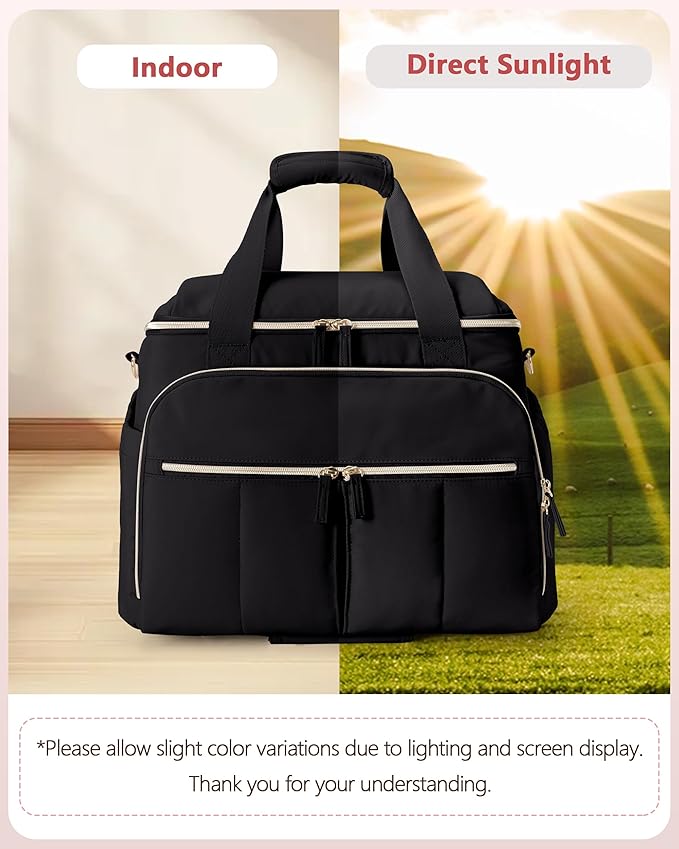 Marscamd Rolling Teacher Bag with Accordion File Organizer & 15.6" Laptop Compartment, Wheeled Work Briefcase Tote with Detachable Trolley & Crossbody Strap for Women, Black