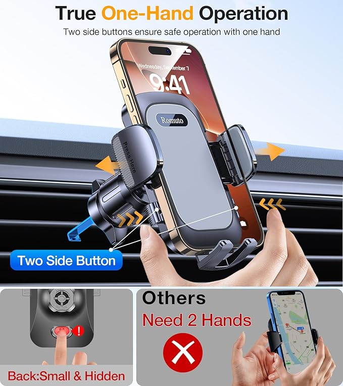 Romuto Car Phone Holder Mount【Strongest Suction】 Phone Mount for Car Cell Phone Holders for Your Car Accessories for Women Men Dashboard/Windshield/Vent/Camera Mounts Stand Holder for iPhone Samsung