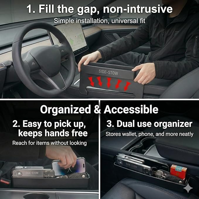 Car Seat Gap Organizer with Steering Wheel Tray, 2-in-1 Anti-Drop Storage Filler for Sedans, Prevent Items Falling Between Seats, Compact Car Organizer with Temporary Desk for Food and Work