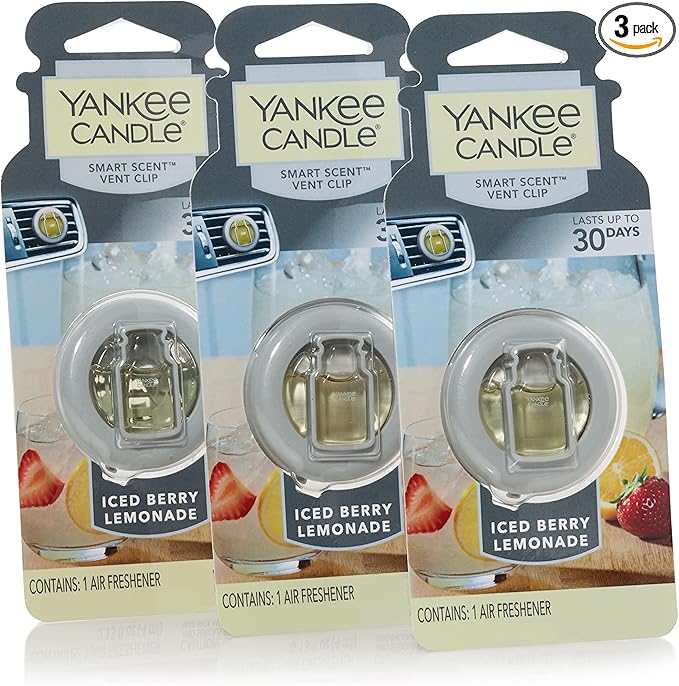 Yankee Candle Smart Scent Vent Clips, Iced Berry Lemonade, Automotive Car Air Freshener Odor Eliminator for Refreshing Commutes, 1 Count (Pack of 3)