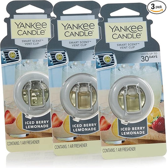 Yankee Candle Smart Scent Vent Clips, Iced Berry Lemonade, Automotive Car Air Freshener Odor Eliminator for Refreshing Commutes, 1 Count (Pack of 3)