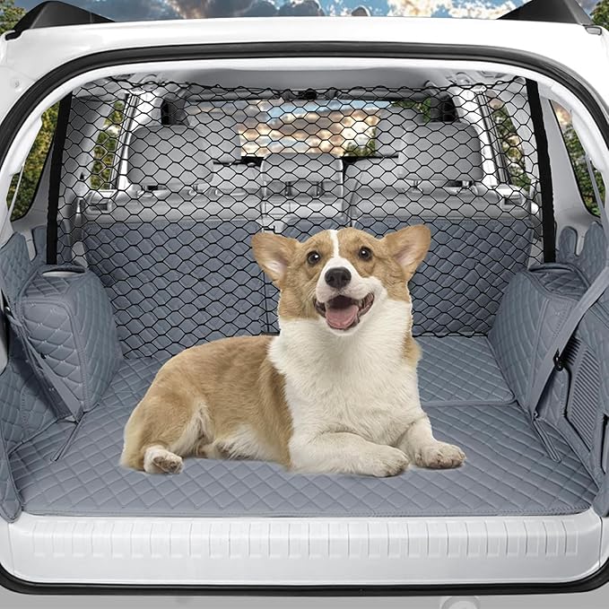 vvag Universal Adjustable Dog Car Barrier for SUVs Trucks,Easy-Install Mesh Pet Divider & Backseat Safety Net for Travel