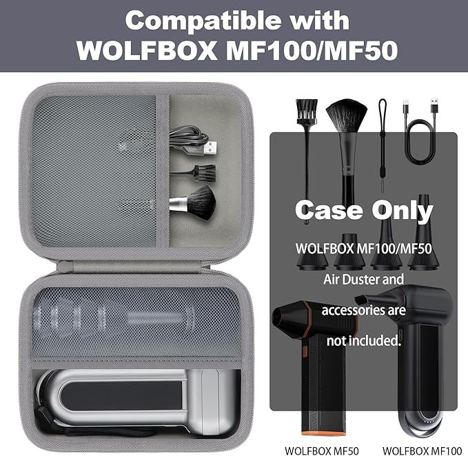 khanka Case for WOLFBOX MF100 /MF50/MF60 /MF70 Electric Air Duster,Hard Storage Bag Compatible with Wolfbox MF100 MF50 Compressed Air Duster and Accessories,Case Only（Gray）