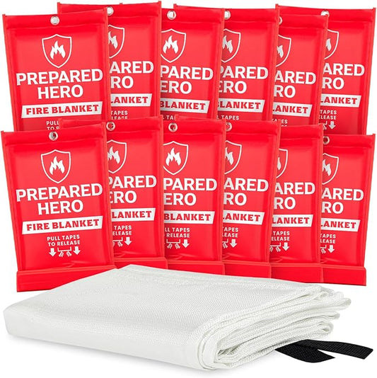 Prepared Hero Emergency Fire Blanket - 12 Pack - Fire Suppression for Kitchen, 39” x 39” Fiberglass Fire Blanket for Home