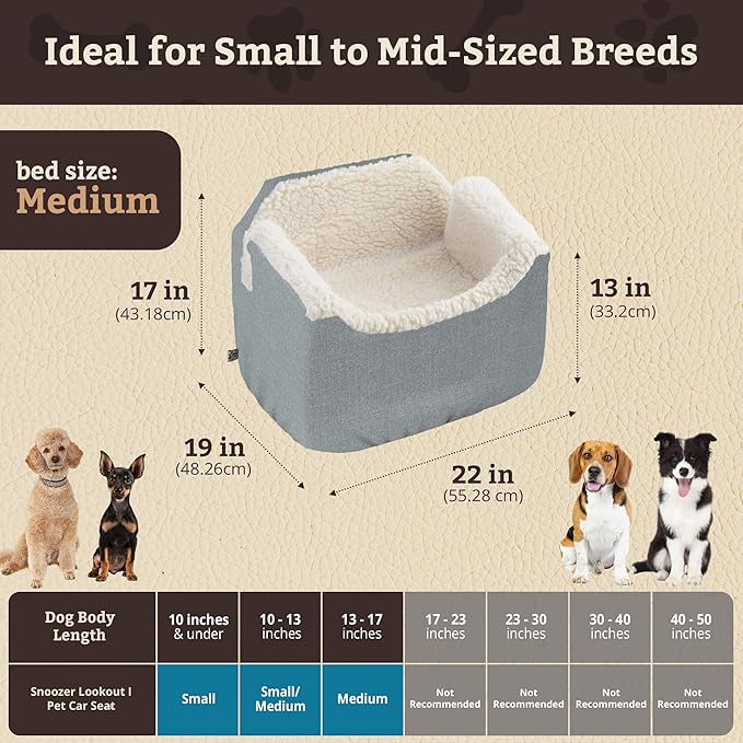 Snoozer Dog Car Seat: Lookout I Dog Booster Car Seat for Pets up to 25lbs, Helps Alleviate Travel Sickness & Fear for Dogs, Removable Washable Cover – Stone Diamond, Size Medium