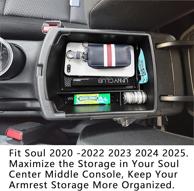 EDBETOS Center Console Organizer Tray Compatible with KIA Soul 2020 2021 2022 2023 2024 2025 Accessories EV S LX GT-Line EX Turbo, Interior Secondary Armrest Storage Box ABS Insert Tray, Black Trim