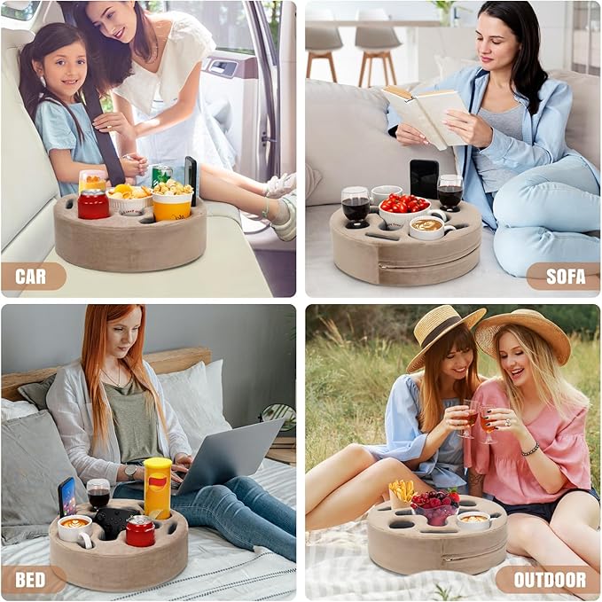 INNO STAGE Couch Cup Holder-Sofa Cup Holder Pillow | Couch Caddy Buddy | Drinks Cupholder Tray Organizer for Bed, Rv, Tv, Car, Man Cave, Boat, Remote, Snacks| Present for Couch Potato(Light Brown)