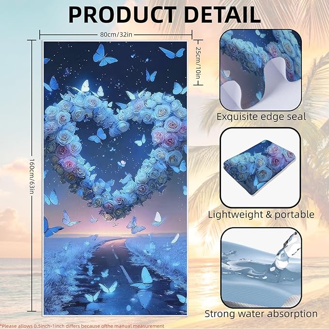 1 Pack Car Towel Seat Covers with Storage Bag, Multifunctional Towel for Gym Outdoor Sport, Picnic, Beach, Pet Dog Travel,Non-Slip Washable Car Seat Protector (Blue Heart)