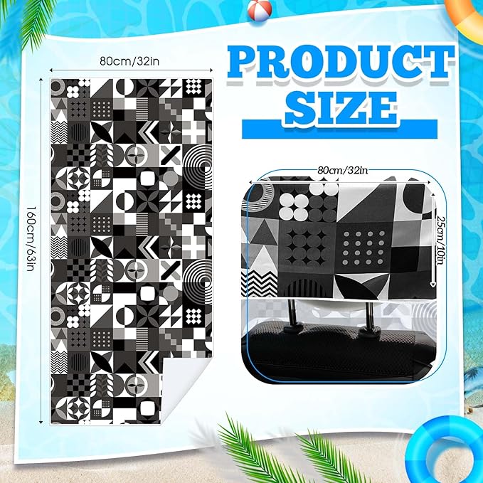 Hahafelt 2 Pack Car Seat Towel Covers with Storage Bag 63 x 32 Inch Athletic Running Towel Seat Sweat Washable Non Slip Cover Gift for Car Outdoor Sport Activities (Black White Abstract)