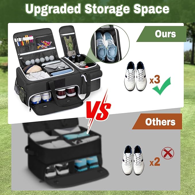 DSLEAF 2 Layer Golf Trunk Organizer with Bottom Shoe Space, Golf Car Locker for Men & Women, Holds 2-3 Shoes, Balls, Tees, Cap, Gloves and Clothes (Patenting Design)