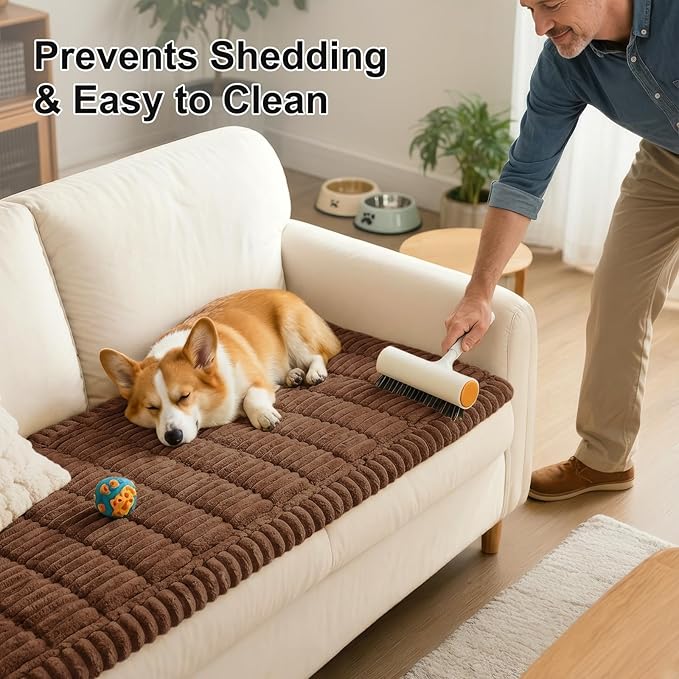 Smiry Couch Cover for Dogs Washable, Non Slip Fuzzy Pet Couch Covers for 3 Cushion Sofa Pet Friendly, Thick Soft Sofa Slipcovers Cushion Protector (Brown, 27.6" x 27.6")