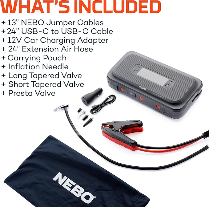 NEBO Assist Air 2500XP+ Jump Starter and Air Compressor | 4-in-1 2500 Amps Car Jump Starter, Air Compressor 150 PSI, Charger, and Floodlight, USB Compatible, Automotive, Emergency, Spark-Proof Safety