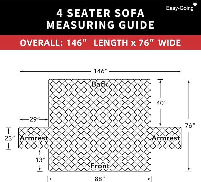 Easy-Going 4 Seater Sofa Slipcover Reversible Sofa Cover Water Resistant Couch Cover with Foam Sticks Elastic Straps Furniture Protector for Pets Children Dog Cat (XX-Large, Cyan/Ivory)