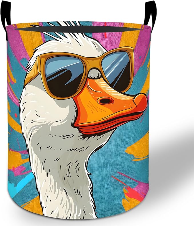 Duck Laundry Basket Hamper 19.7"x15.8", Funny Cartoon Animal Foldable Waterproof Oxford Clothes Storage Bucket for Room Bathroom Bedroom Nursery Decor, Toy Organizer Bins Gifts for Kids Boys Girls