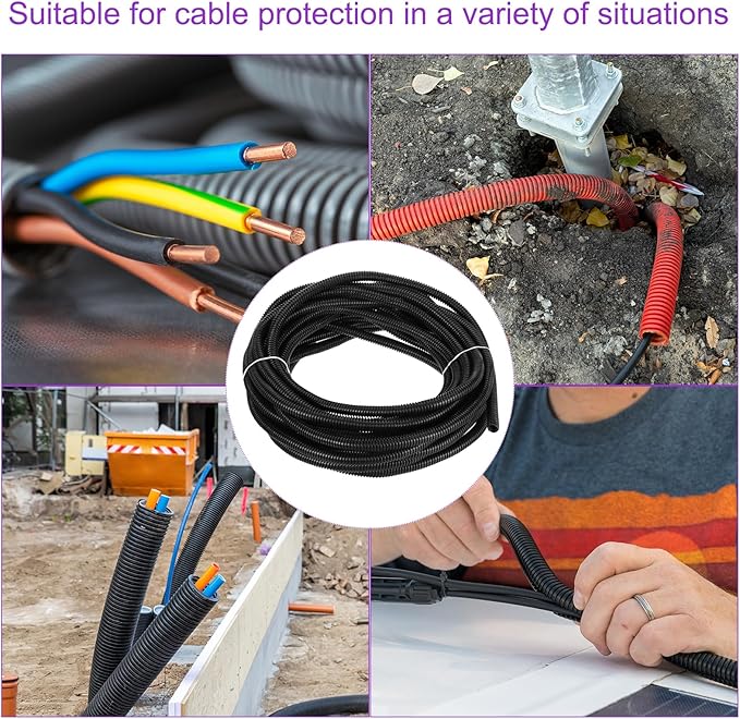 DMiotech 50ft Wire Loom Split Tubing 1/2 Inch(12.7 Mm) ID, Cord Protectors from Pet Flexible Conduit Cable Management for Office, Home, Garden, Black