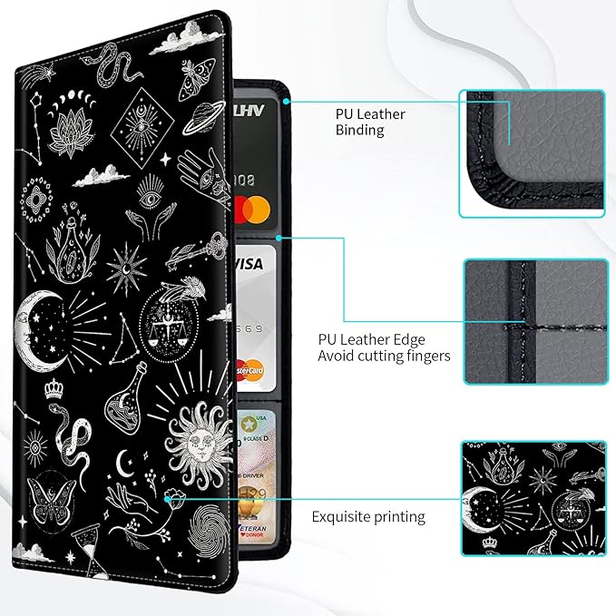 Car Registration and Insurance Card Holder, Premium PU Leather Vehicle Wallet Cover for Glove Box Car Organizer Drivers License / Cards / ID Essentials Document Holder, Astrology Celestial Theme
