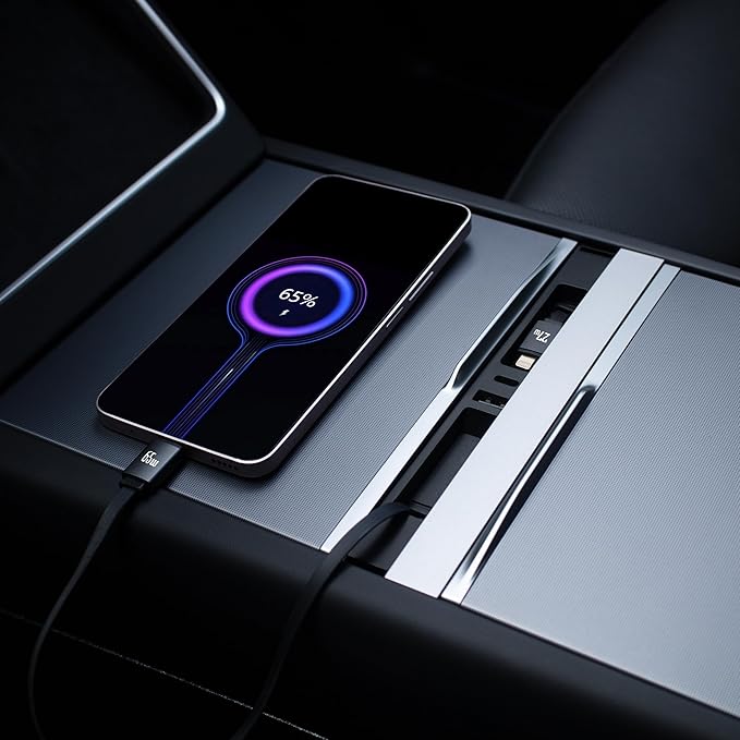 Car USB Hub Charger for Tesla Center Console with Fast Charging Retractable Cables Phone Charger Docking Station Accessories(Model Y Juniper 2025-2026 & Model 3 Highland 2024-2026)