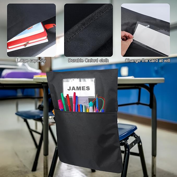 24 Pack Chair Pockets for Classrooms - Seat Sacks Organizer for K-2 Students, Durable Fabric Storage Pockets for School Supplies & Books