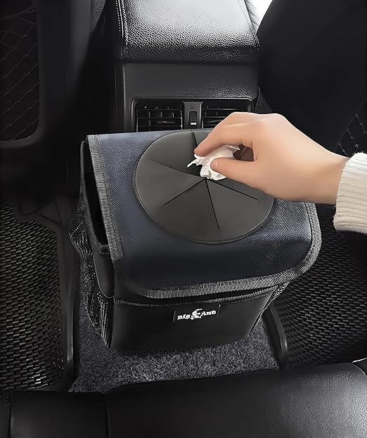 Big Ant Car Trash Can with Lid - 2.5 Gal 100% Leak-Proof Automotive Garbage Bag with Storage Pockets - Waterproof Travel Cooler & Organization Accessories for Family Road Trips and Daily Commute