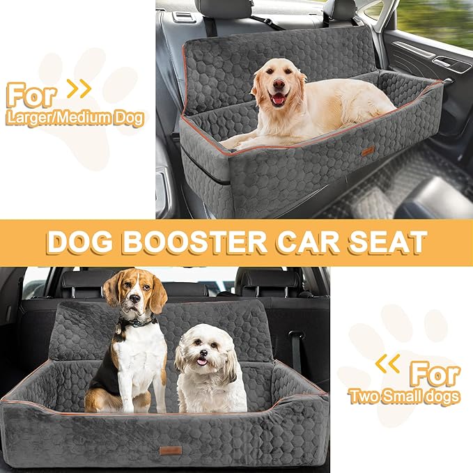 Dog Car Seat for Large Dog Under 100LBS,Pet Booster Back Seat Removable Washable Pet Travel Safety with Safety Tethers & Storage Pocket (Gray)