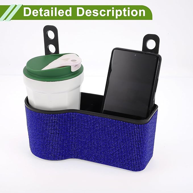 Universal 7.9" Length 3.5" Width 3.1" Height Car Trash Can Hanging Trash Bin Plastic Rhinestone 1 Pc with Hook Blue