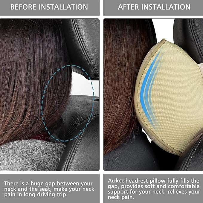 Aukee Car Headrest Pillow Memory Foam Car Neck Pillow Soft Leather Headrest for Driving Home Office Beige (1PC)