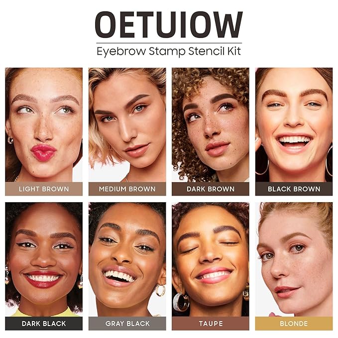 Eyebrow Stamp Stencil Kit - One-Step Eye Brow Stencil Kit with 24 Reusable Thin & Thick Eyebrow Stencils, Long-Lasting Waterproof & Smudge-Proof Brow Stamp Kit for Perfect Eye Makeup (Black Brown)