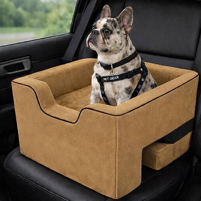 Pet Gear Lookout Booster Car Seat, Removable Comfort Pillow, Safety Tether Included, Installs in Seconds, No Tools Required, Sand Dune