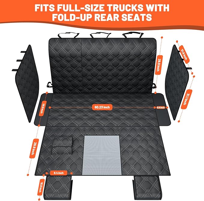 Surfcabin Floor XL Dog Hammock for Truck, Waterproof Trucks Pet Seat Cover with Door Protection, Sturdy Back Seat Extender for Dogs Compatible with Full Size Crew Cab Trucks Like F150, GMC & More