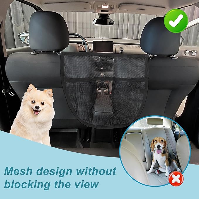 Dog Car Barrier, with Elastic Mesh, Universal Pet Divider, for Safe Driving with Children Pets, Easy Installation, Black, 15.7"x13.7"