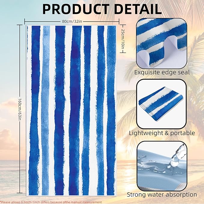 1 Pack Car Towel Seat Covers with Storage Bag, Multifunctional Towel for Gym Outdoor Sport, Picnic, Beach, Pet Dog Travel,Non-Slip Washable Car Seat Protector (Blue White Stripes)