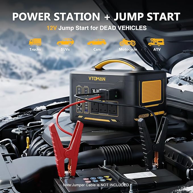VTOMAN 2376Wh Portable Power Station, Jump 1500X Solar Generator with Extra Battery, 3000W Peak Durable LiFePO4 (LFP) Battery Station with 1500W AC Outlets, PD 100W for Home Backup & RV/Van Camping