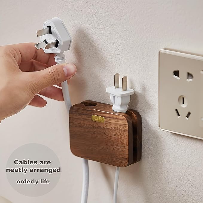 Solid Wood Self-Adhesive Cord Holder for Thick Cables - Cable Management for Nightstand, Kitchen,PC,TV & Office, USB Cable Holder, Wire Organizer