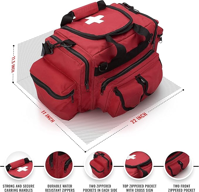 ASA TECHMED First Aid Responder EMS Emergency Medical Trauma Bag Deluxe, Red